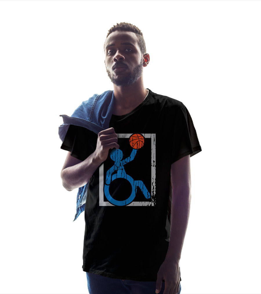 Wheelchair Basketball Icon Blue Figure With Orange Ball T-Shirt