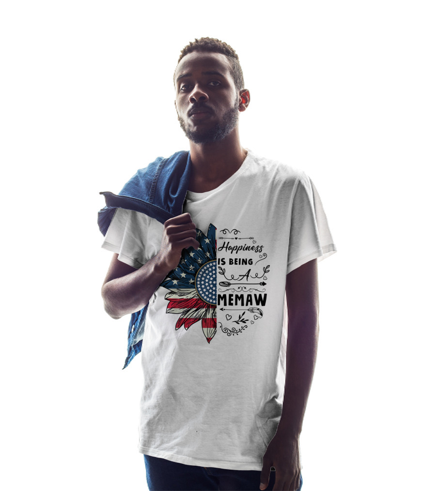 Happiness Is Being A Memaw Sunflower American Flag T-Shirt