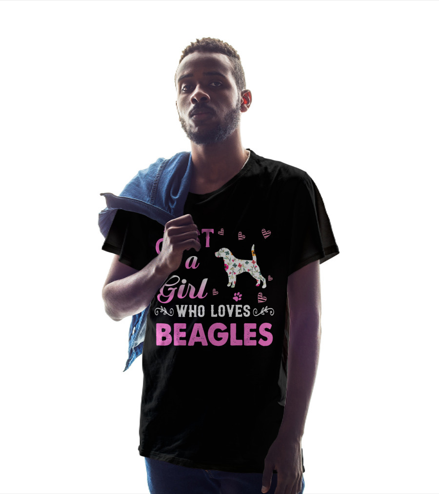 Just A Girl Who Loves Beagles With Floral Dog And Pink Hearts T-Shirt