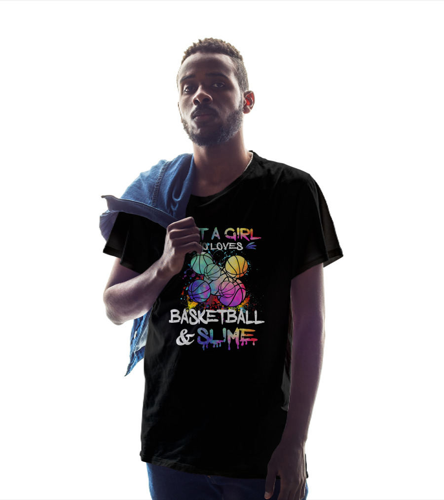 Just A Girl Who Loves Basketball And Slime Colorful Paint Splatter Basketballs T-Shirt