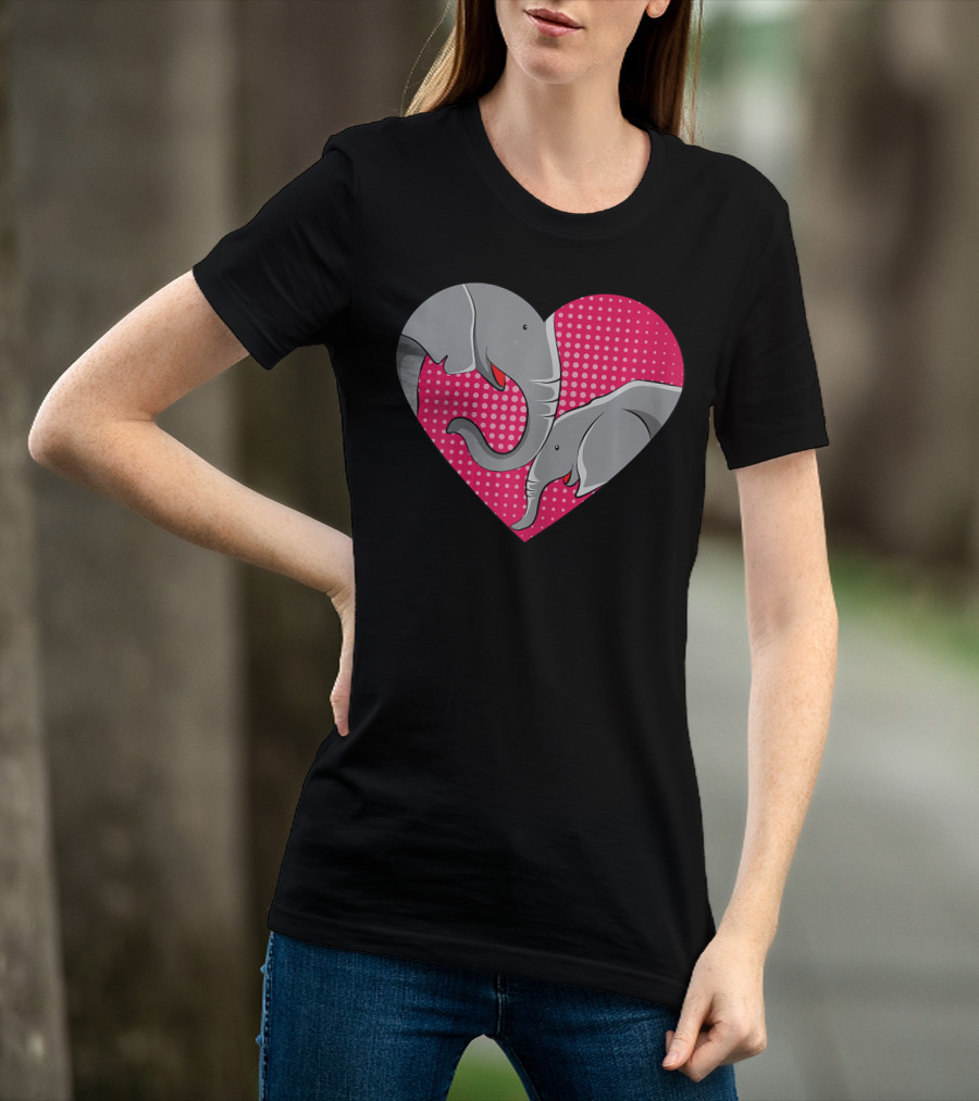 Elephant Mom Mommy Day Baby Family Heart Pink Polka Dots T-Shirt