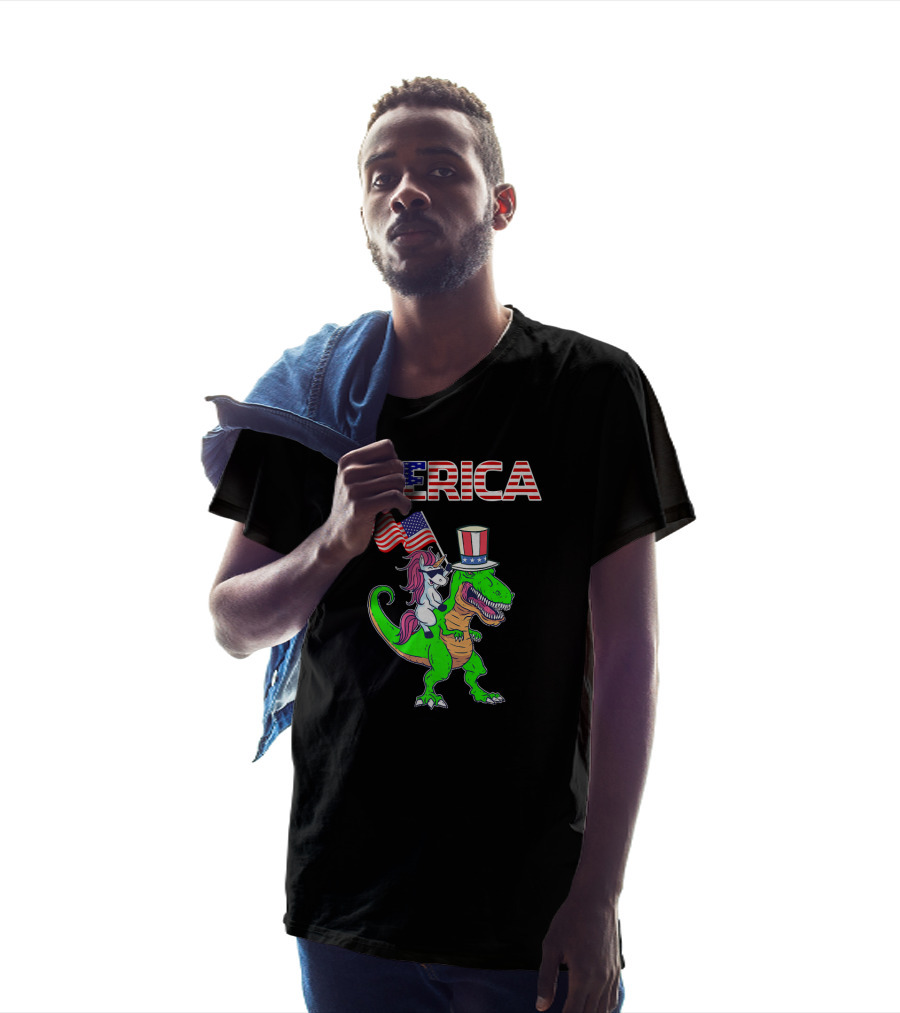 'Merica Dinosaur Unicorn Flags Top Hat T-Shirt