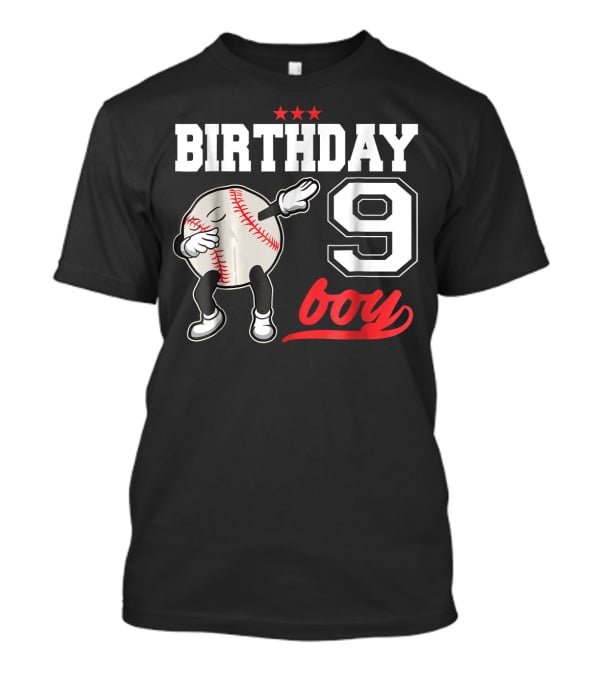 Birthday Boy 9 Year Old Dabbing Baseball T-Shirt