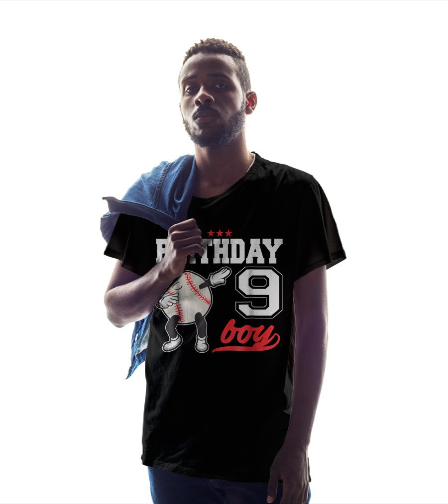 Birthday Boy 9 Year Old Dabbing Baseball T-Shirt