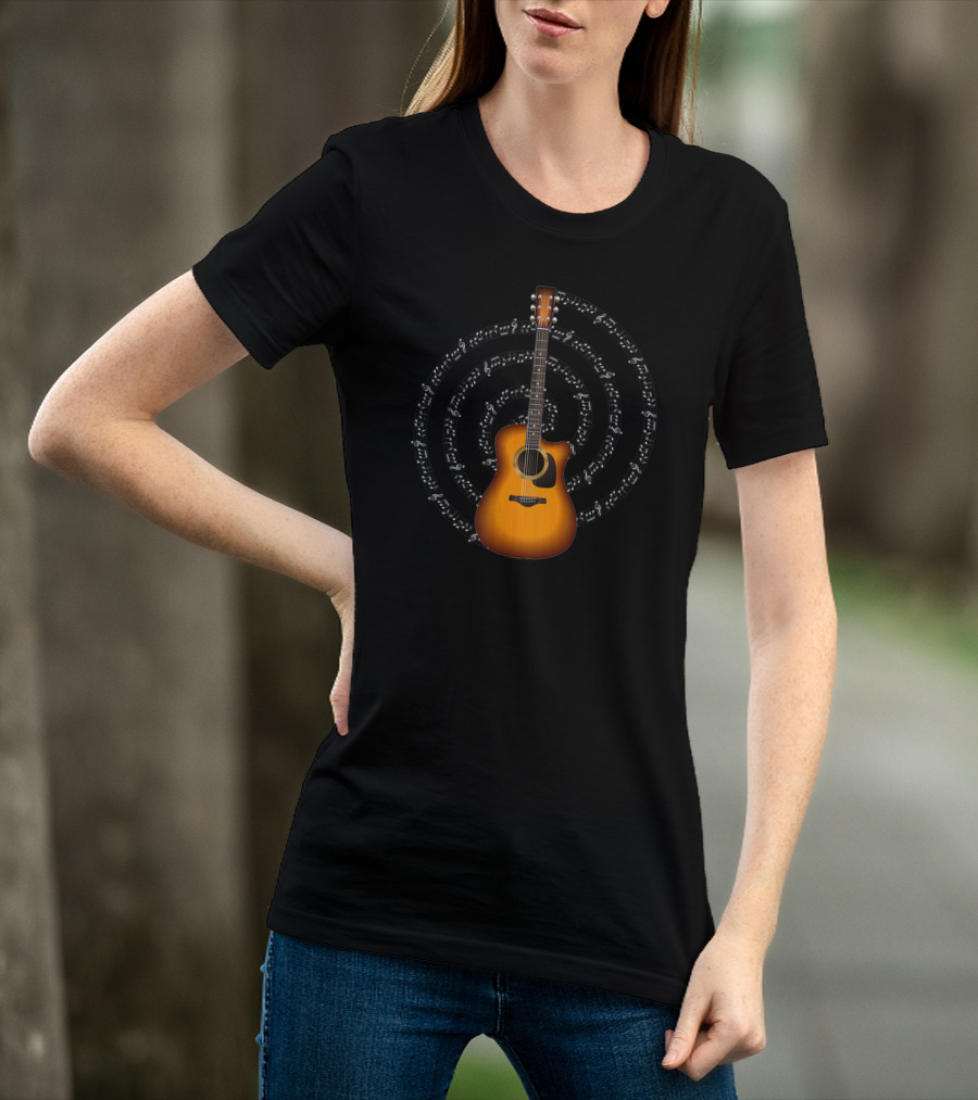Acoustic Guitar With Circular Music Notation T-Shirt