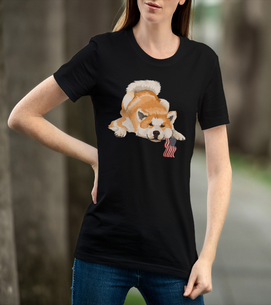 Akita Dog Lover With American Flag Motif T-Shirt