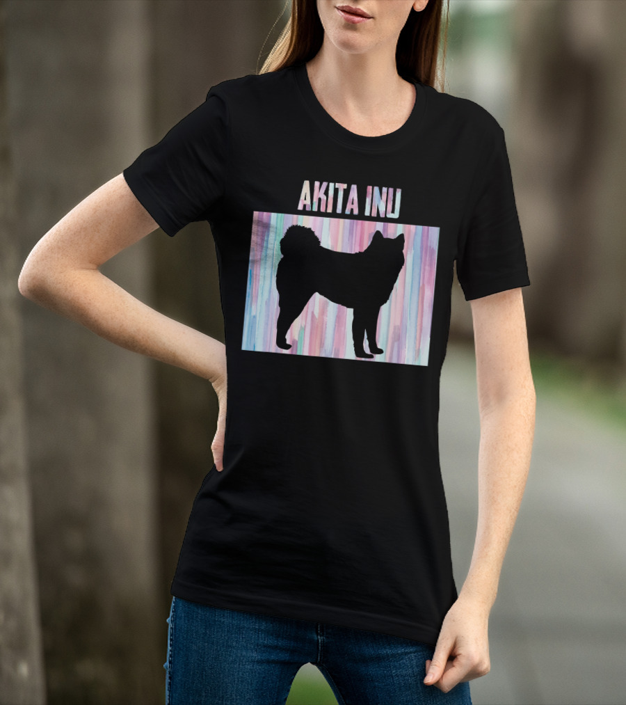 AKITA INU Silhouette On Pastel Watercolor Stripes T-Shirt
