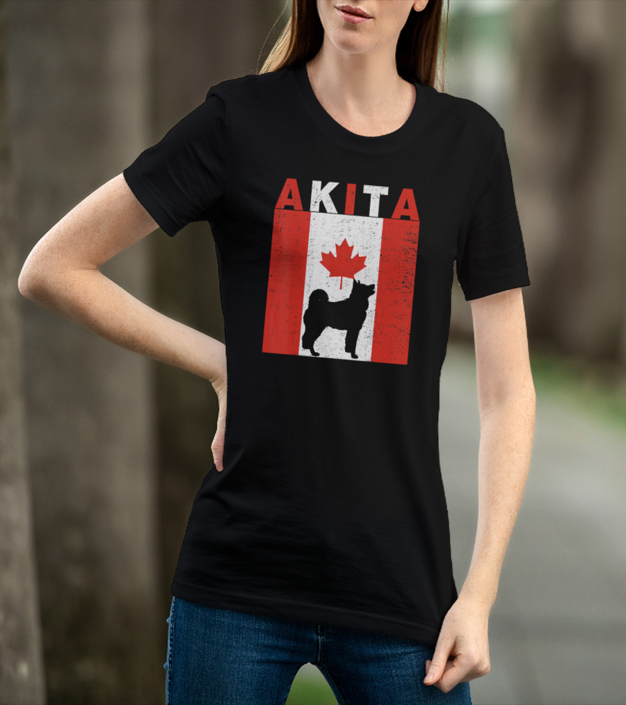 AKITA AKITA Canadian Flag Maple Leaf Dog T-Shirt