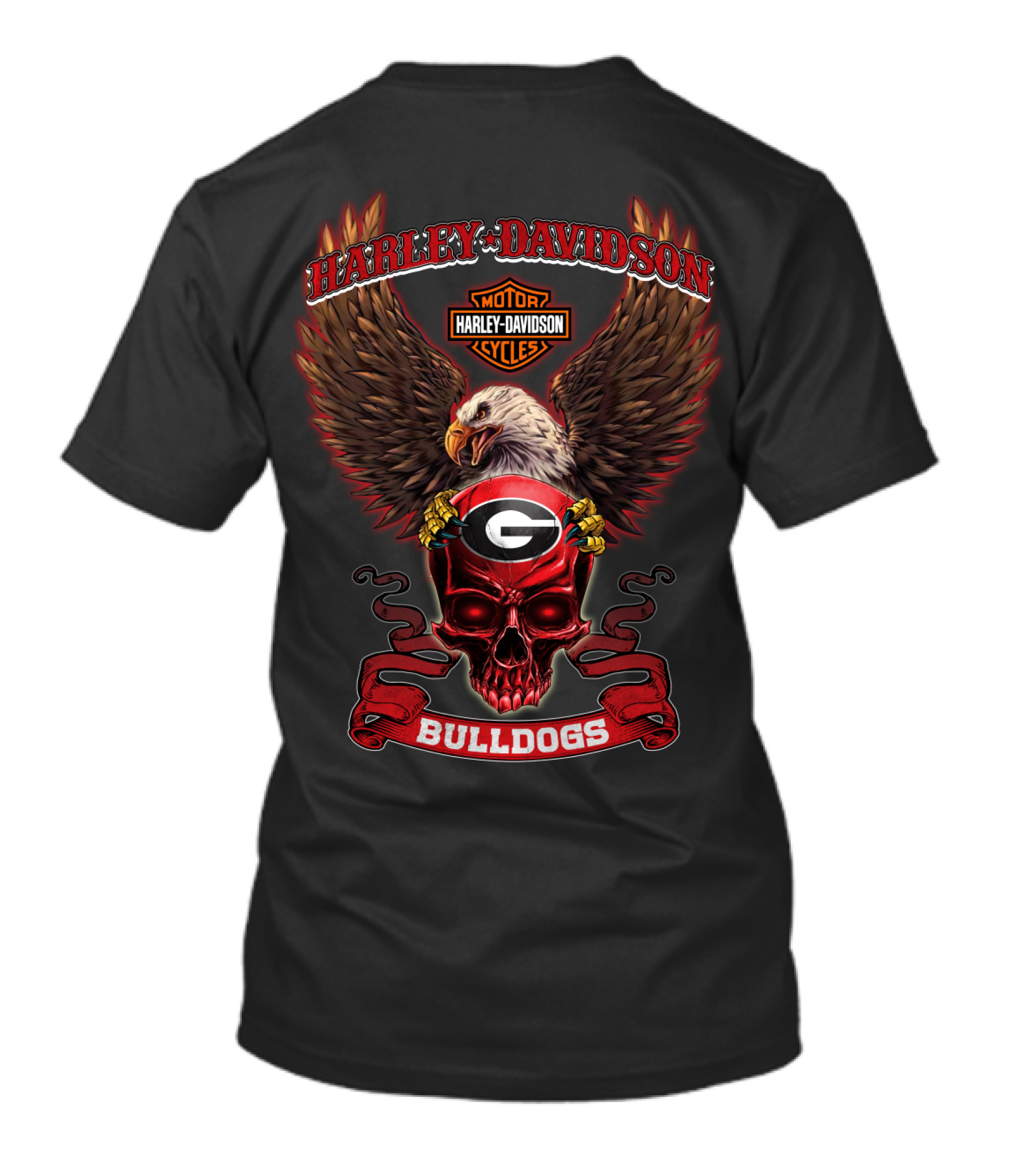 Harley Davidson Georgia Bulldogs Motorcycles Eagle Skull T-Shirt