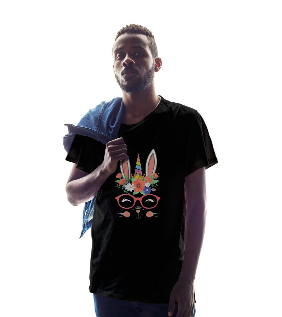 Unicorn Bunny With Glasses And Floral Crown T-Shirt