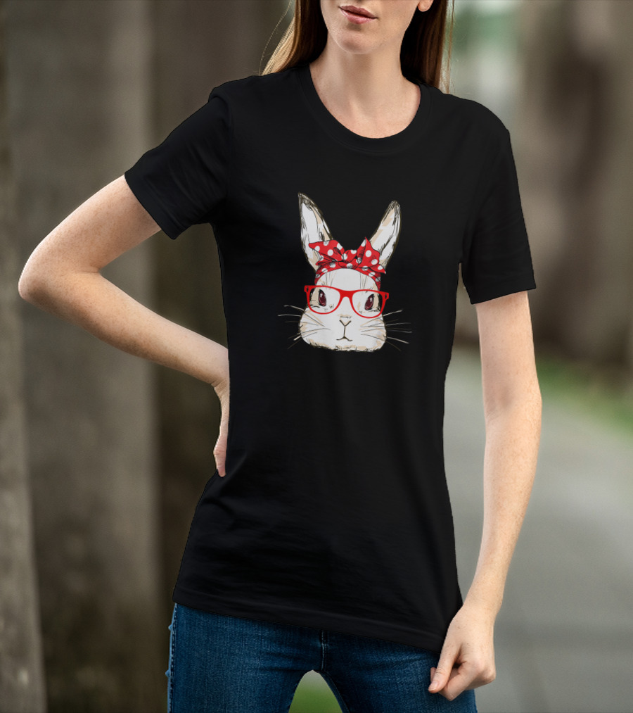 Bunny Mommy Wear Bandana Sunglasses Easter Day Rabbit With Polka Dot T-Shirt