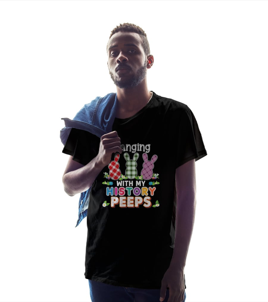 Hanging With My History Peeps Easter Teacher Bunny Plaid Flowers T-Shirt