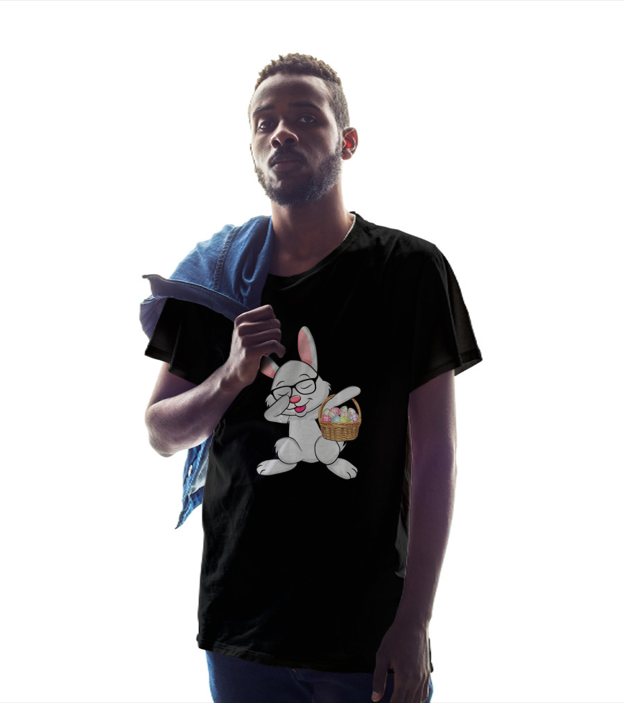 Dabbing Bunny Easter Rabbit With Basket Of Eggs Dab Gesture T-Shirt