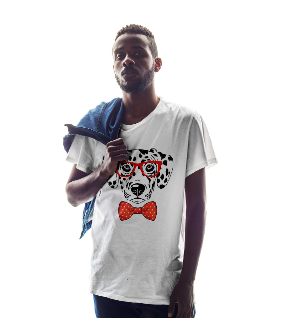 Hipster Dalmatian Dog With Red Glasses And Bow Tie T-Shirt
