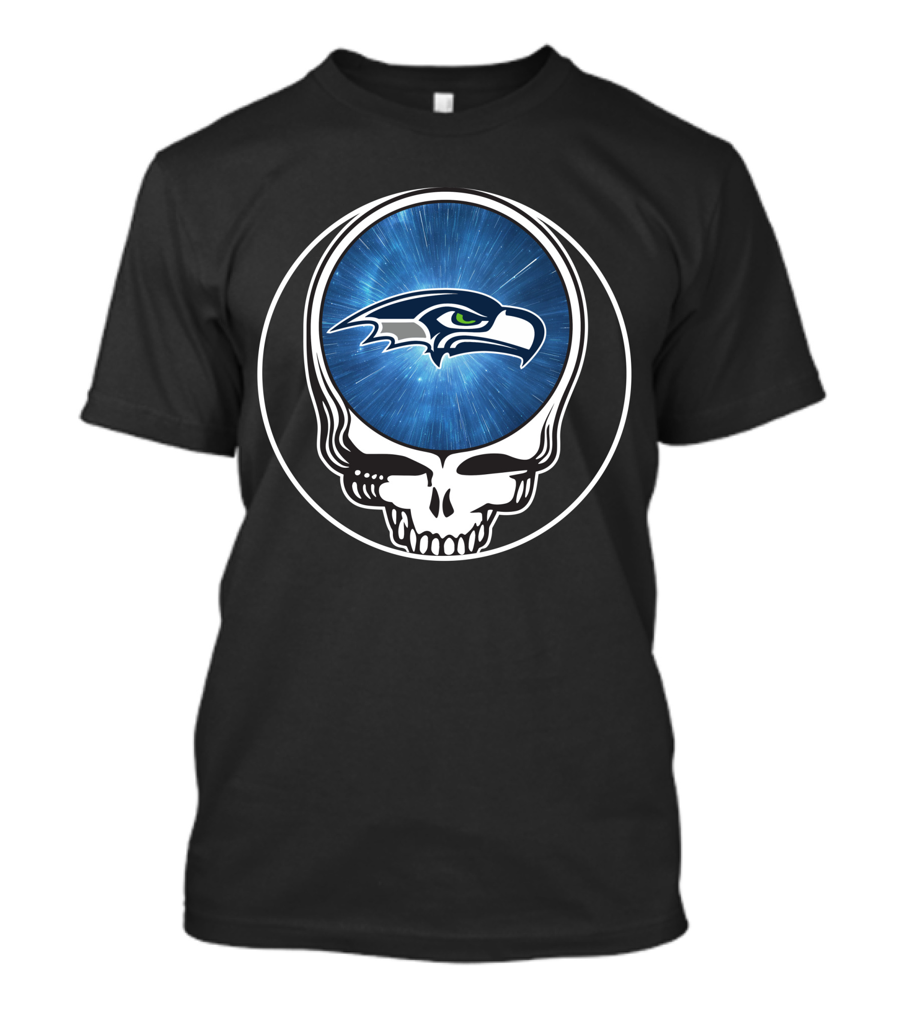 Seattle Seahawks Grateful Dead Styled Skull Emblem T-Shirt