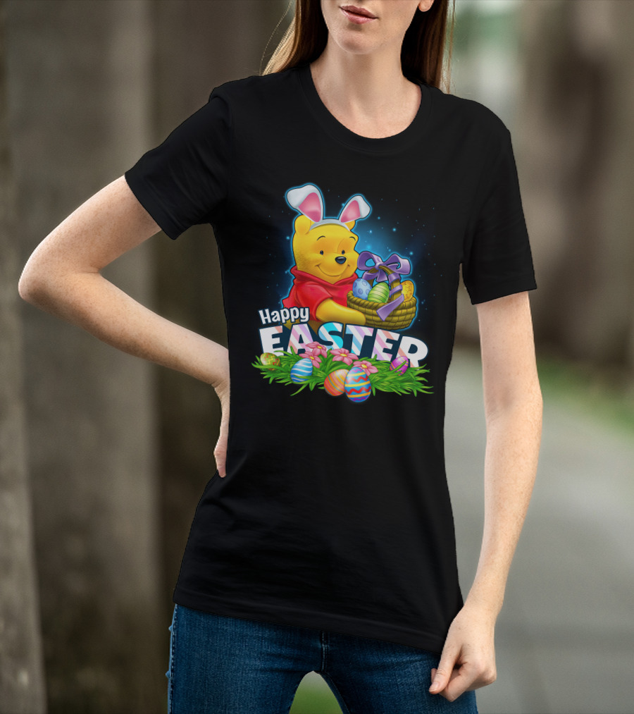 Winnie The Pooh Happy Easter Bunny Ears Basket Eggs T-Shirt