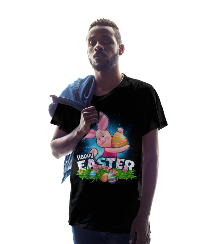 Piglet Happy Easter With Colorful Eggs And Spring Flowers T-Shirt