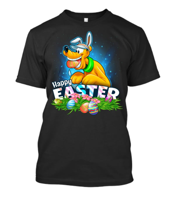 Pluto Happy Easter Colorful Eggs And Flowers Celebration T-Shirt