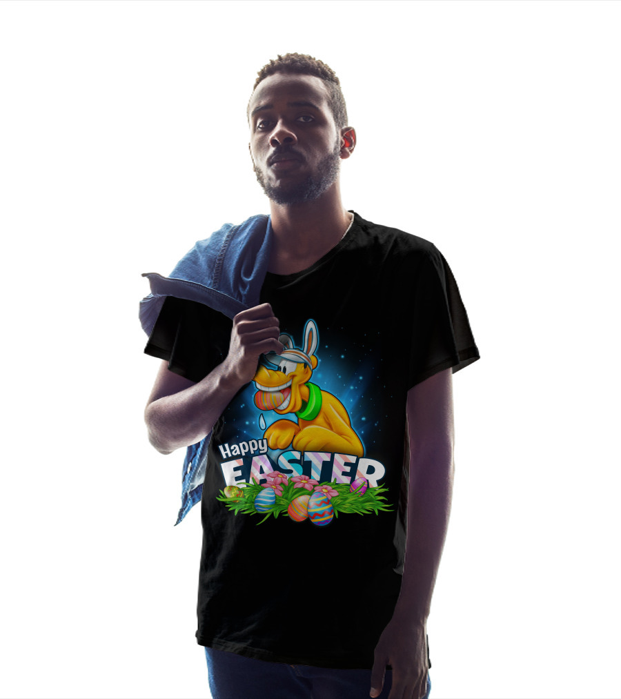 Pluto Happy Easter Colorful Eggs And Flowers Celebration T-Shirt