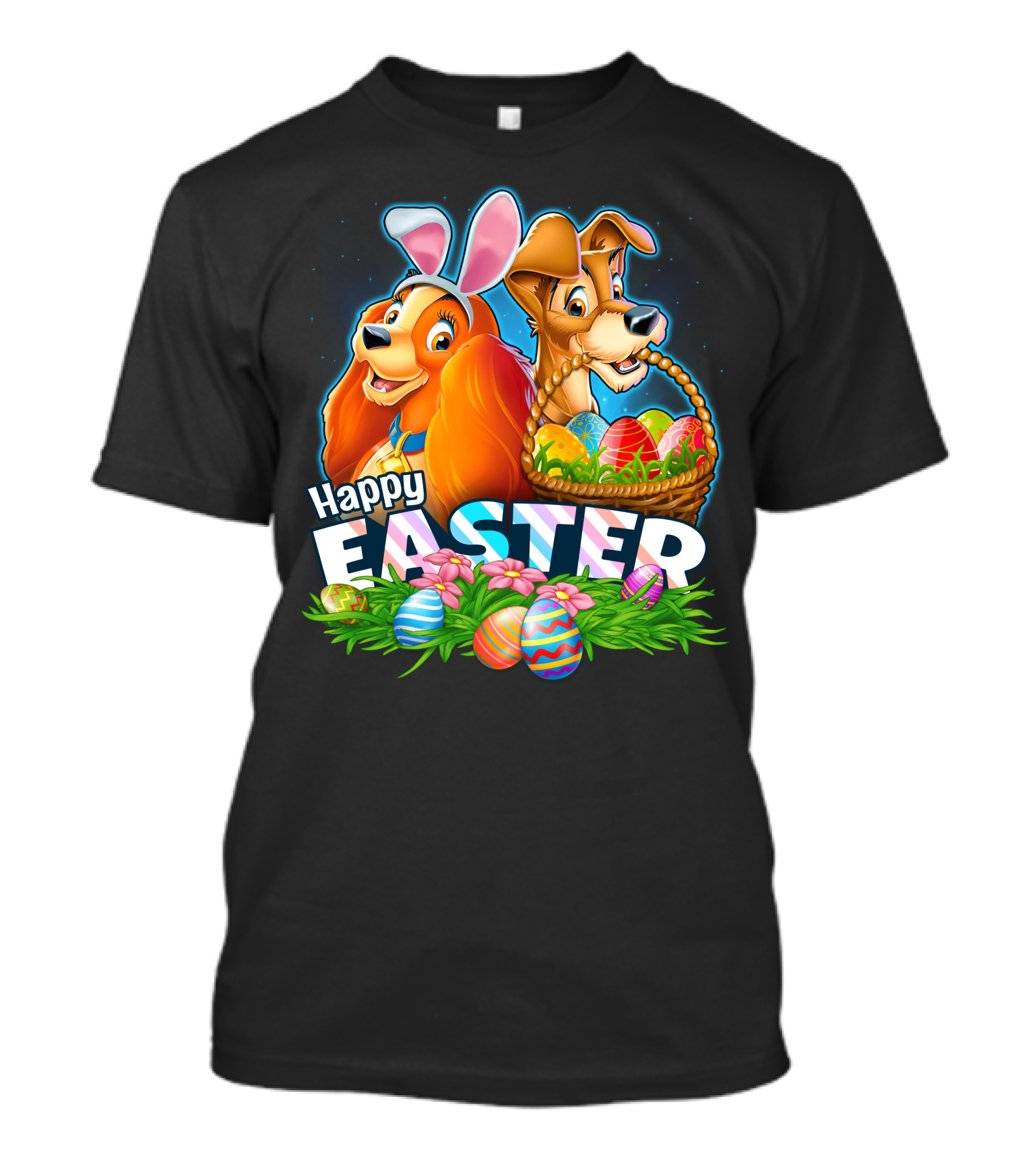 Happy Easter Lady And The Tramp With Easter Eggs And Bunny Ears T-Shirt