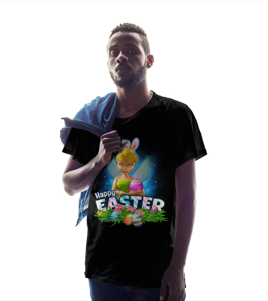 Tinker Bell Happy Easter With Colorful Eggs And Bunny Ears T-Shirt