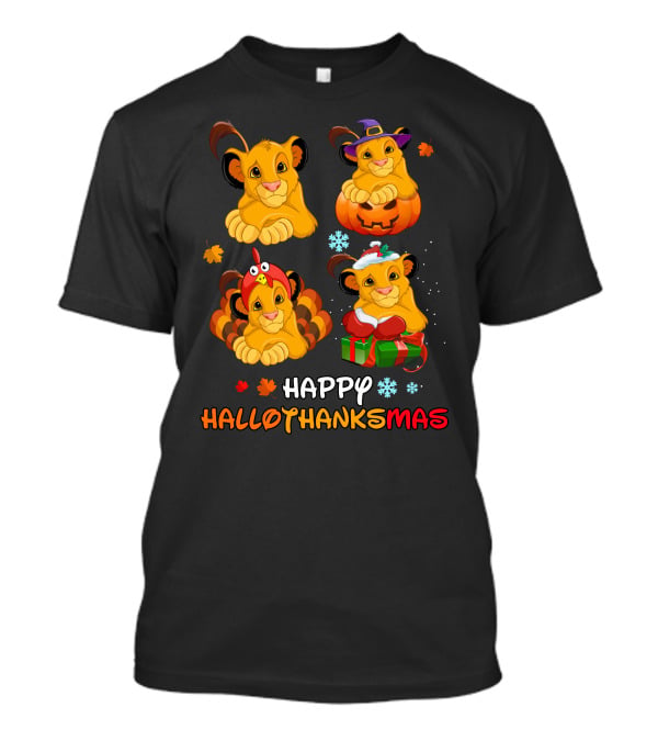 Happy Hallothanksmas Lion Pumpkin Turkey Santa T-Shirt