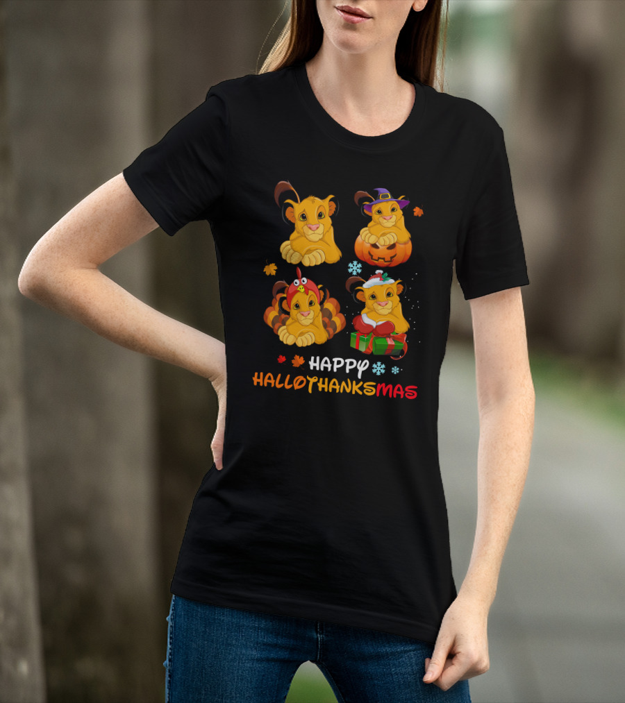 Happy Hallothanksmas Lion Pumpkin Turkey Santa T-Shirt