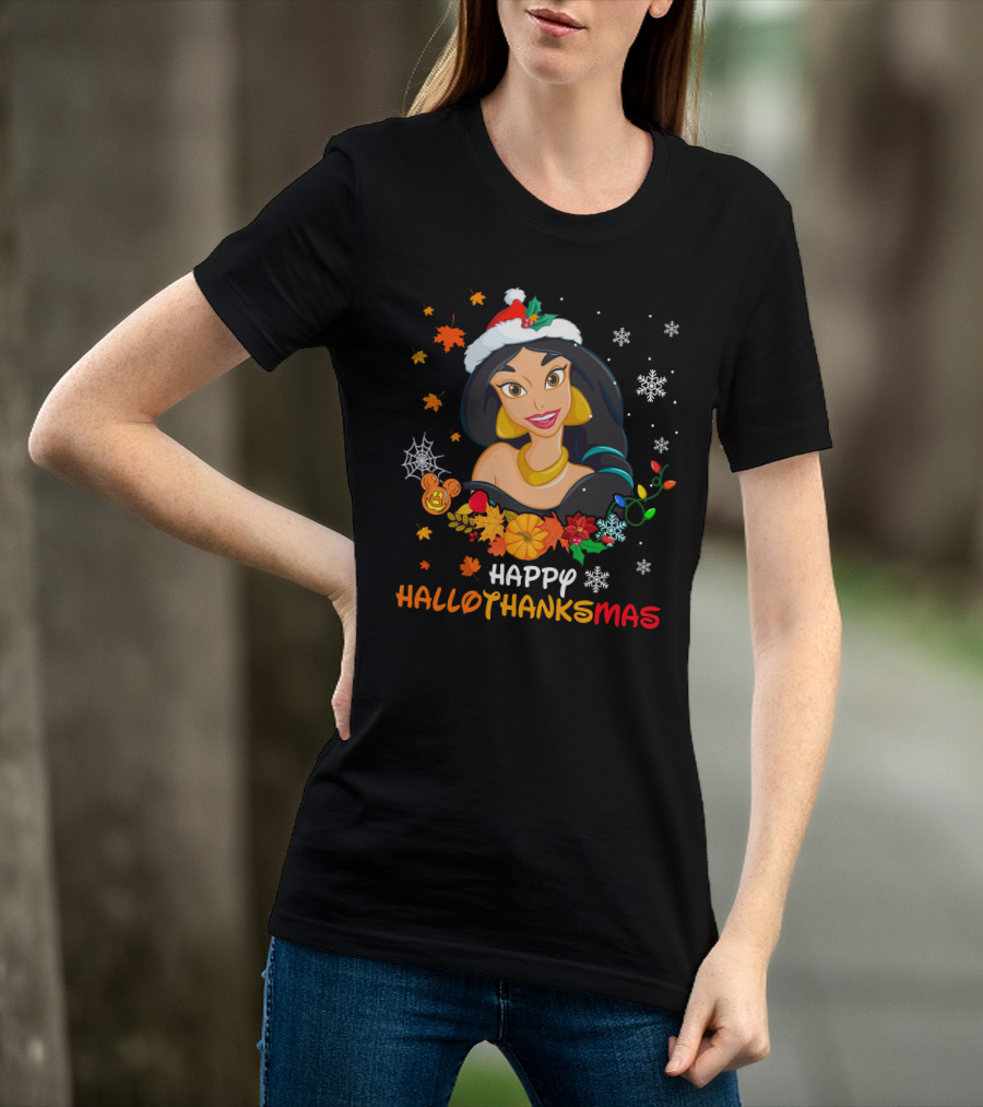 Happy Hallothanksmas Featuring Festive Jasmine With Seasonal Icons T-Shirt