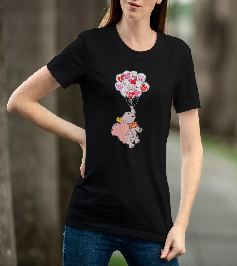 Dumbo Flying With Heart Balloons Featuring Valentine Xo And Mickey T-Shirt