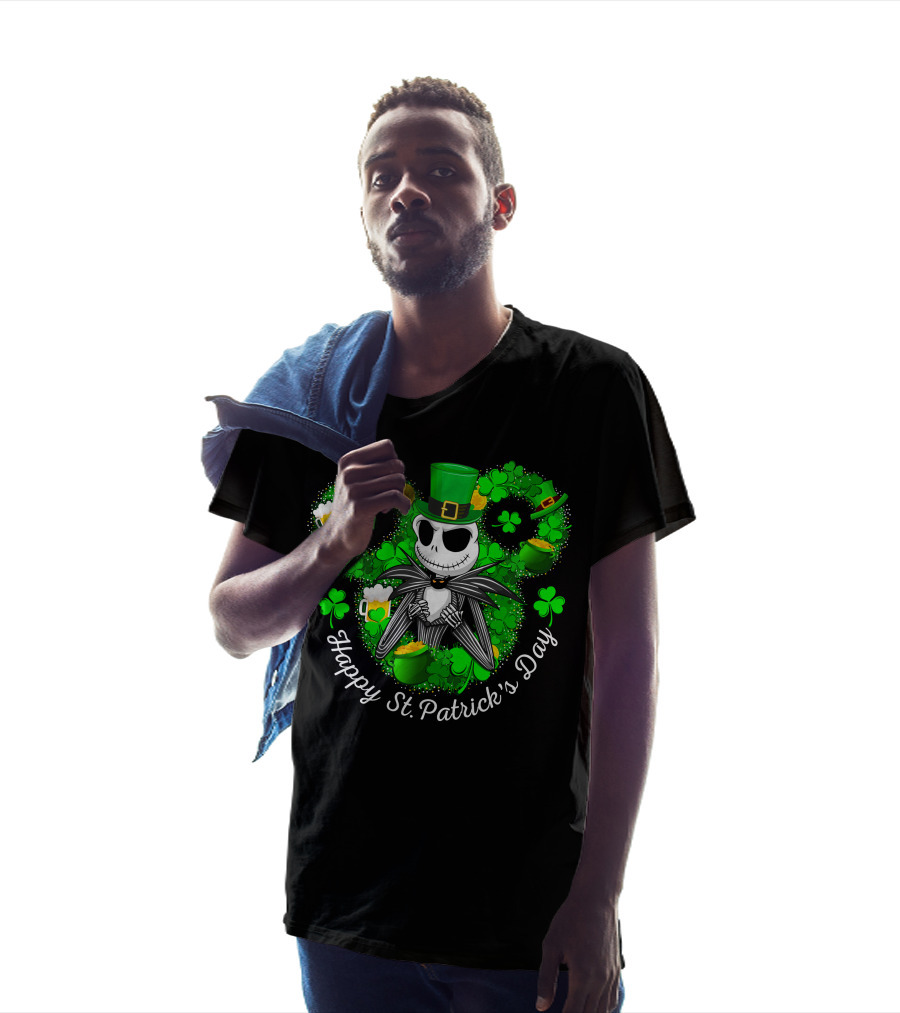 Jack Skellington Happy St. Patrick's Day Shamrocks And Leprechaun Hat T-Shirt