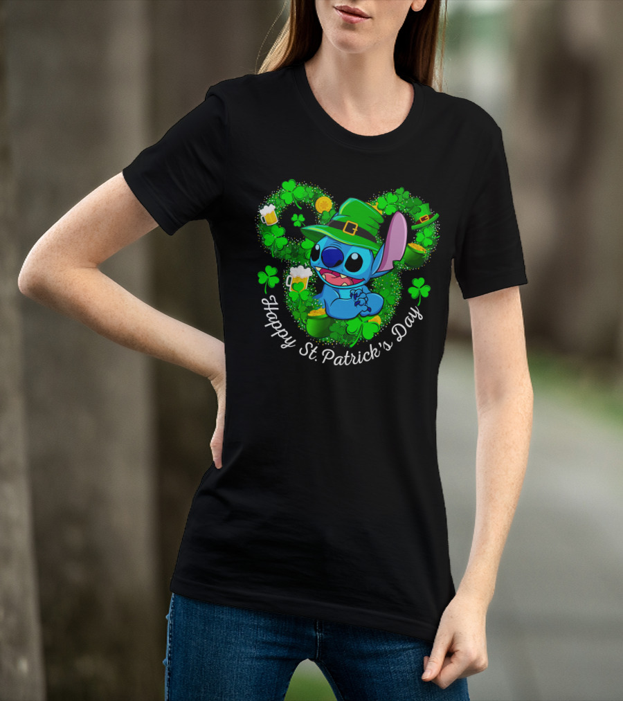 Stitch Leprechaun Happy St. Patrick's Day Shamrocks And Beer T-Shirt