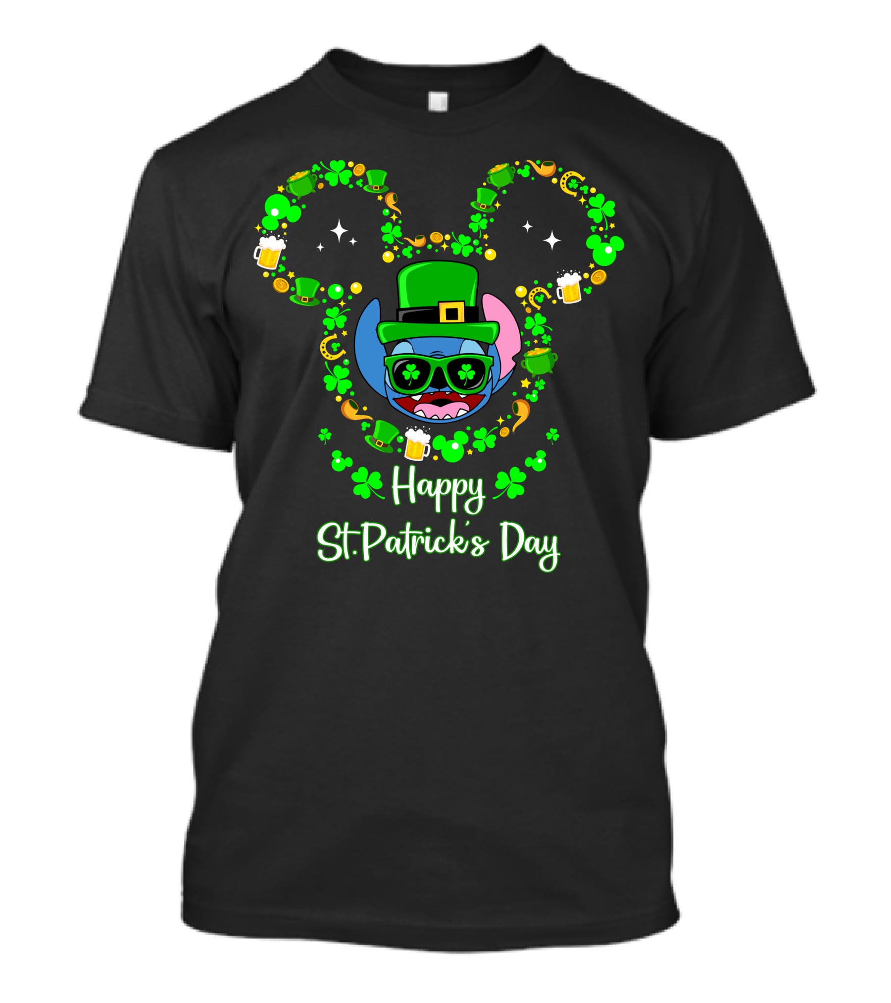 Stitch Happy St. Patrick's Day Mickey Ears Clover Hat Beer T-Shirt