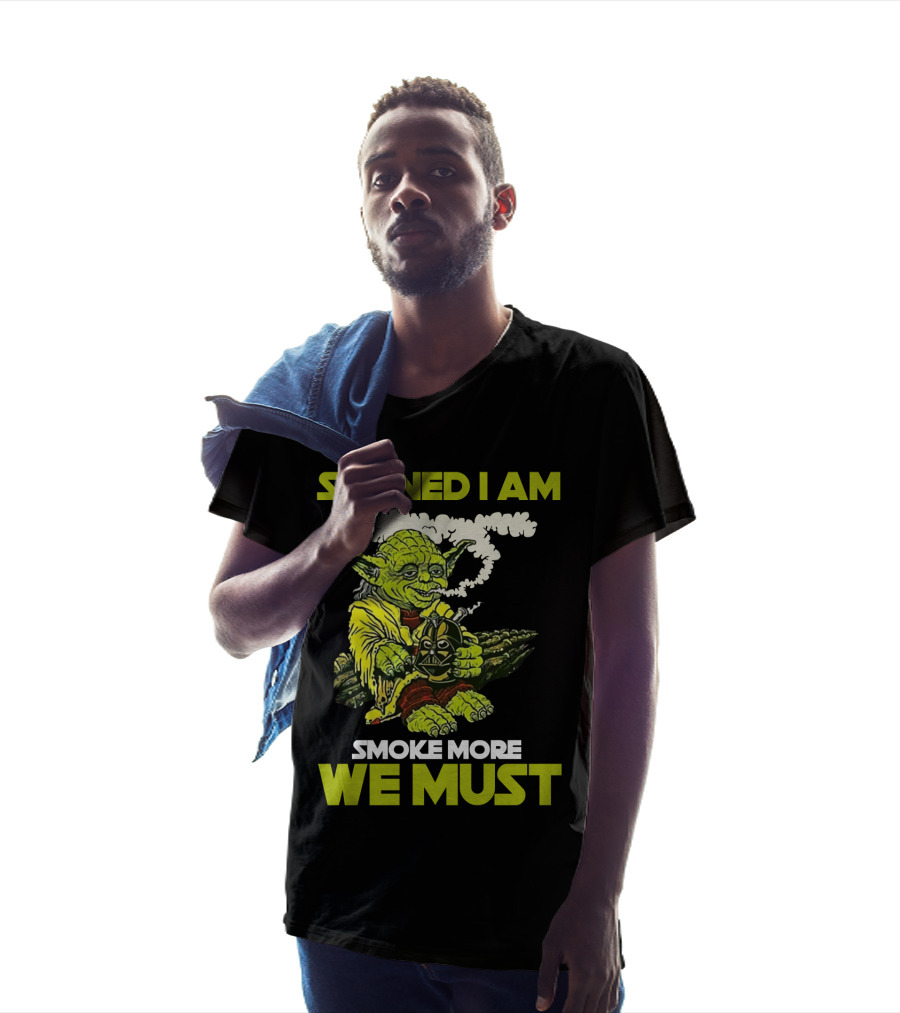 Stoned I Am Smoke More We Must Yoda Smoking Fantasy Image T-Shirt