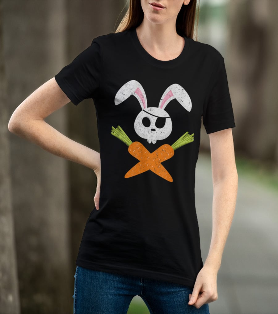 Funny Easter Bunny Rabbit Pirate Skull With Crossed Carrots T-Shirt