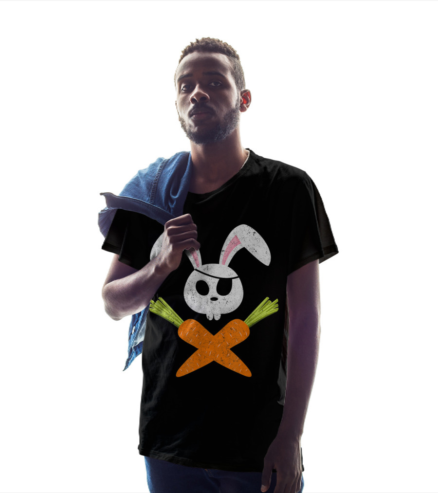 Funny Easter Bunny Rabbit Pirate Skull With Crossed Carrots T-Shirt