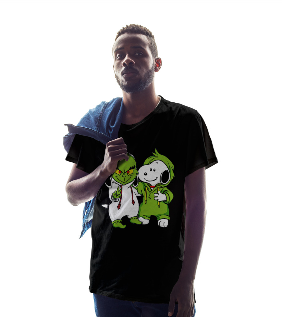 Grinch And Snoopy Christmas Crossover Characters In Festive Hoodies T-Shirt