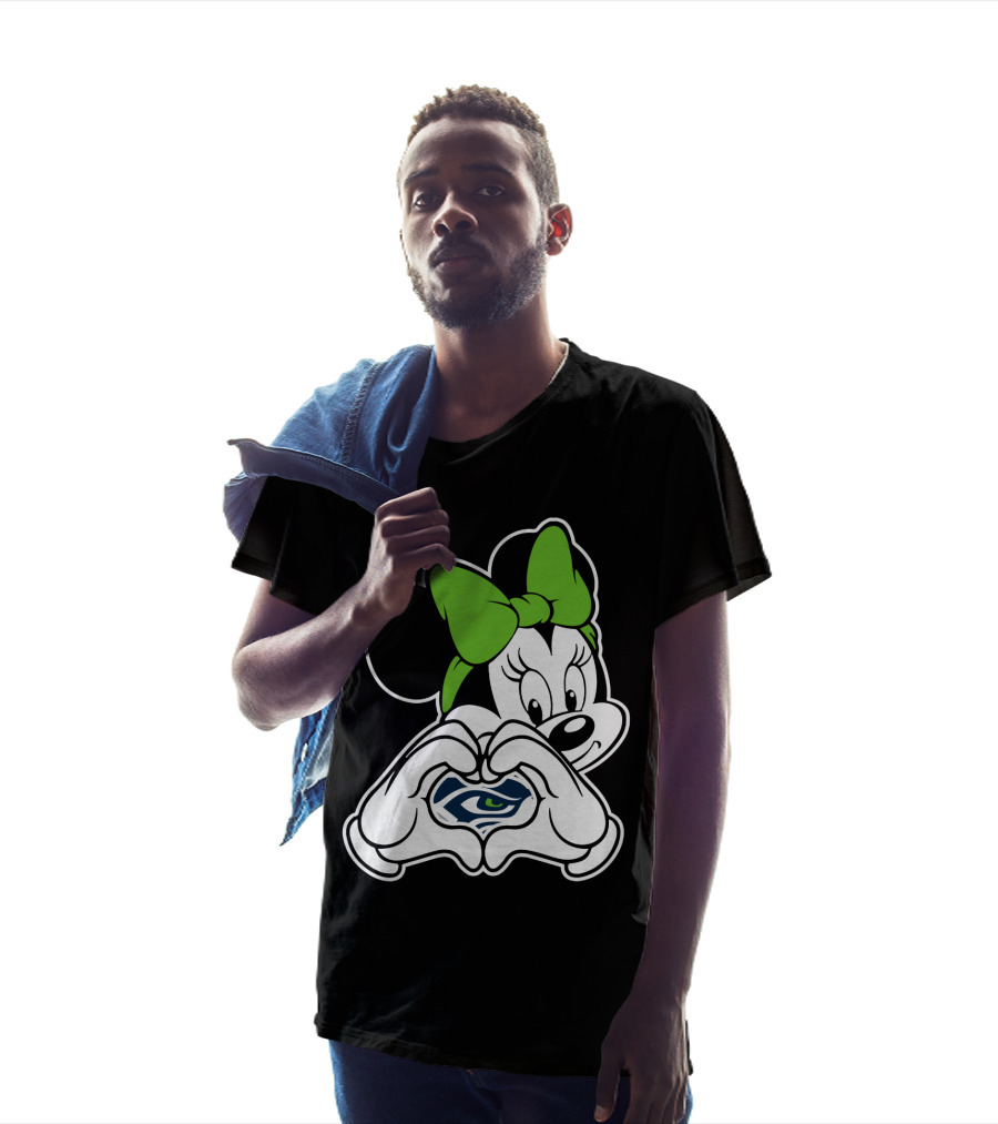 Seattle Seahawks Minnie Mouse Heart Hands Green Bow T-Shirt