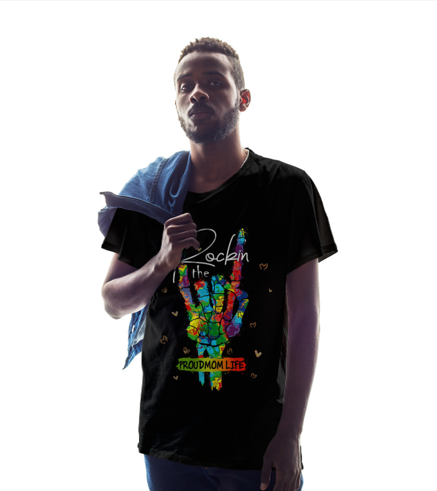 Rockin The Proud Mom Life Colorful Peace Sign Hearts T-Shirt