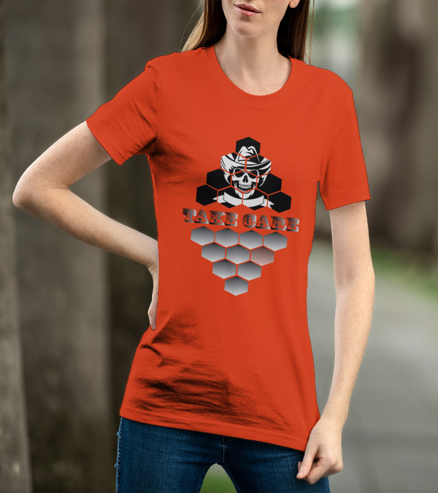 Take Care Hexagonal Cowboy Skull T-Shirt