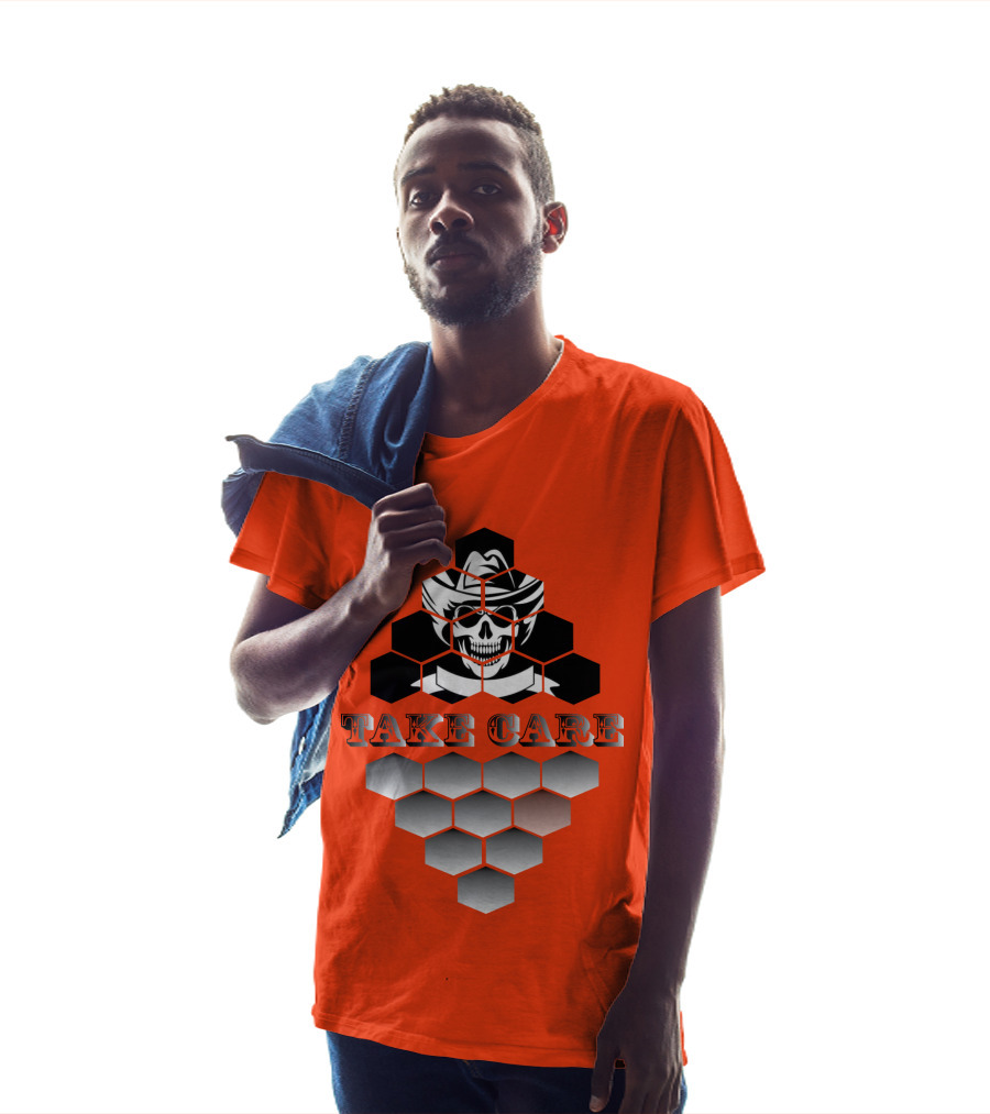 Take Care Hexagonal Cowboy Skull T-Shirt
