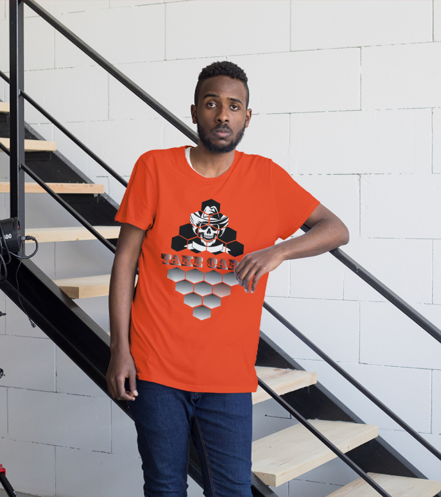 Take Care Hexagonal Cowboy Skull T-Shirt