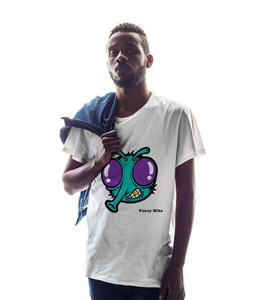 Funny Mike Alien Cartoon Face With Large Purple Eyes And Grinning Expression T-Shirt