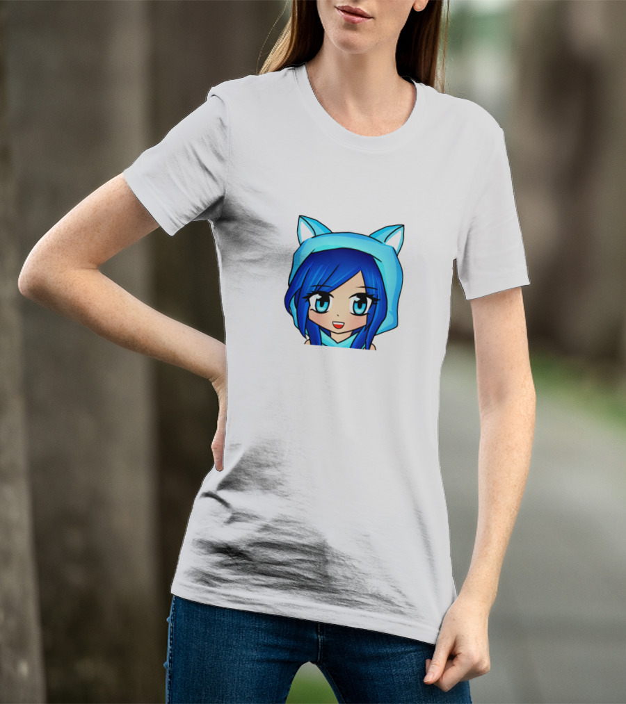 FunnehFunneh Blue-hooded Anime Character With Cat Ears T-Shirt