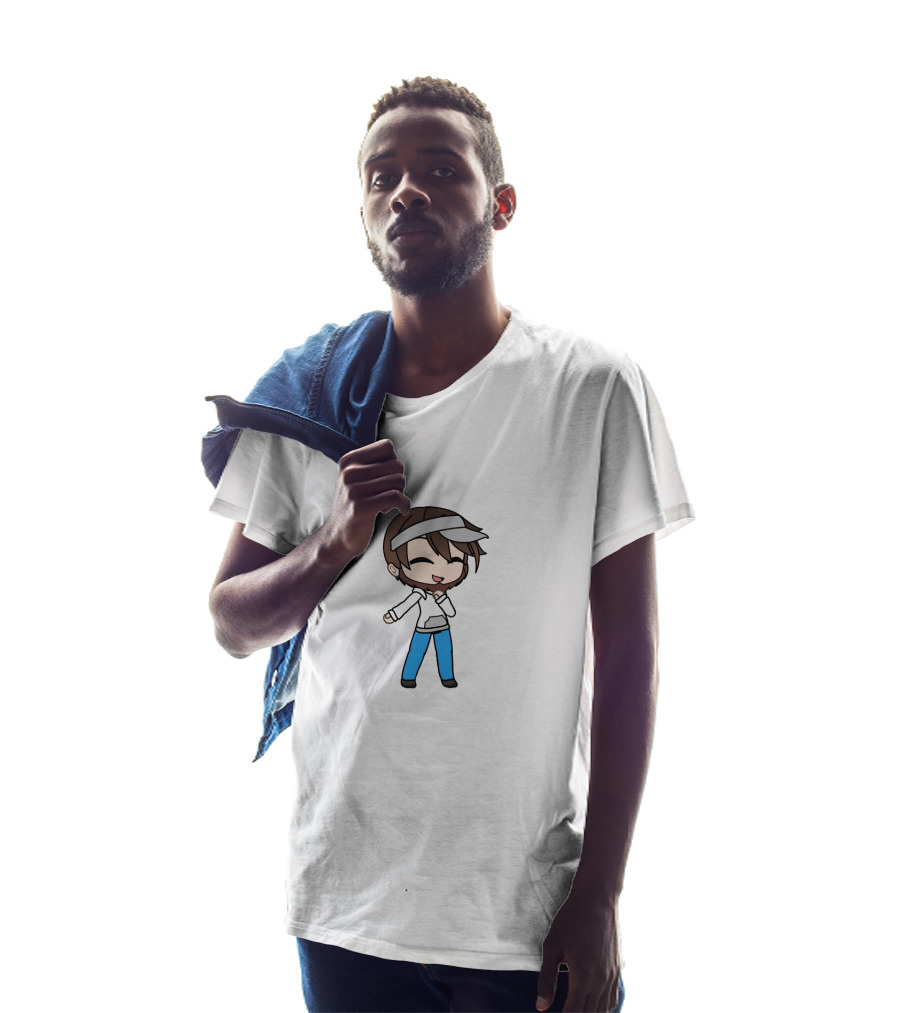Brandon Farris Cartoon Style Character With White Visor And Blue Pants T-Shirt