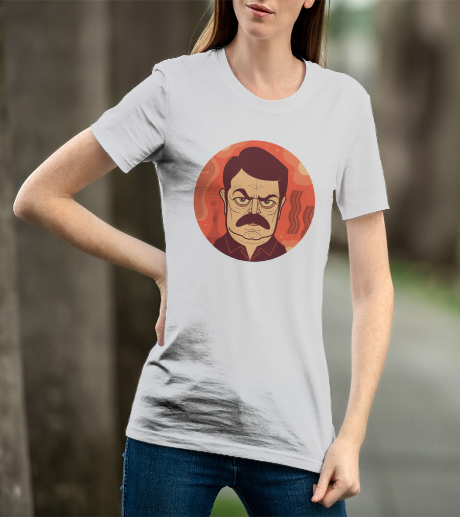 Ron Swanson Bacon And Steak Mustache Orange Circle T-Shirt
