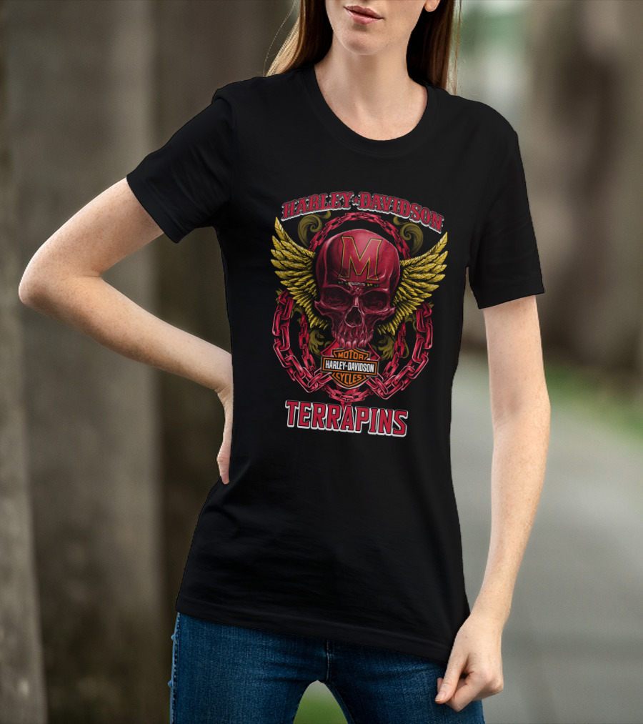 Harley Davidson Maryland Terrapins Skull Wings Chain T-Shirt