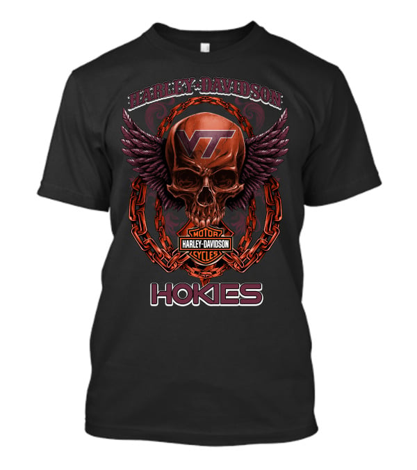 Harley Davidson Vt Motorcycles Hokies Skull Chain Wings T-Shirt