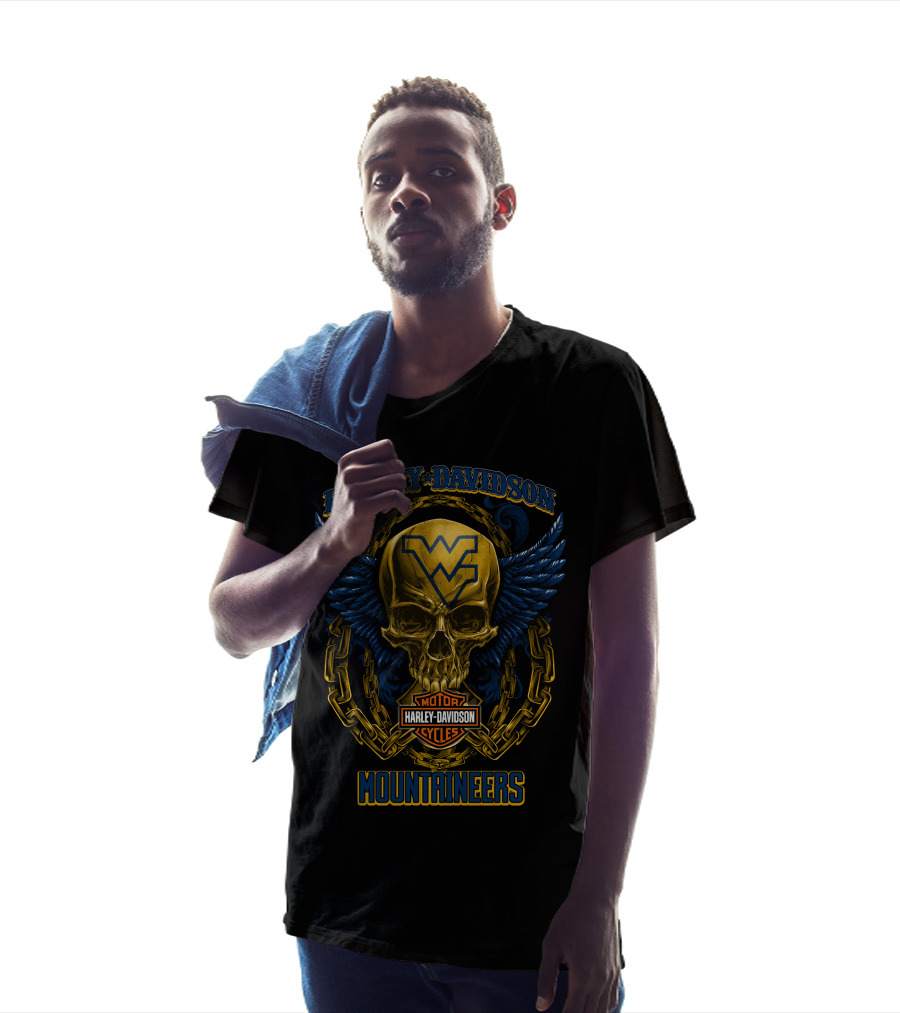 Harley Davidson West Virginia Mountaineers Motorcycles Skull Wings T-Shirt