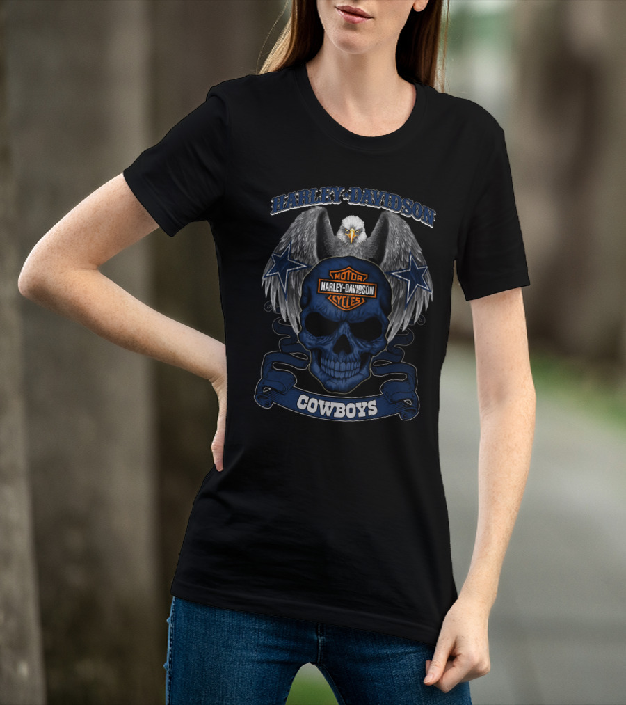 Harley Davidson Cowboys Skull Eagle Motor Cycles Stars T-Shirt