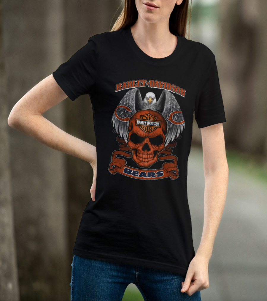 Harley Davidson Motor Cycles Eagle Skull Bears T-Shirt